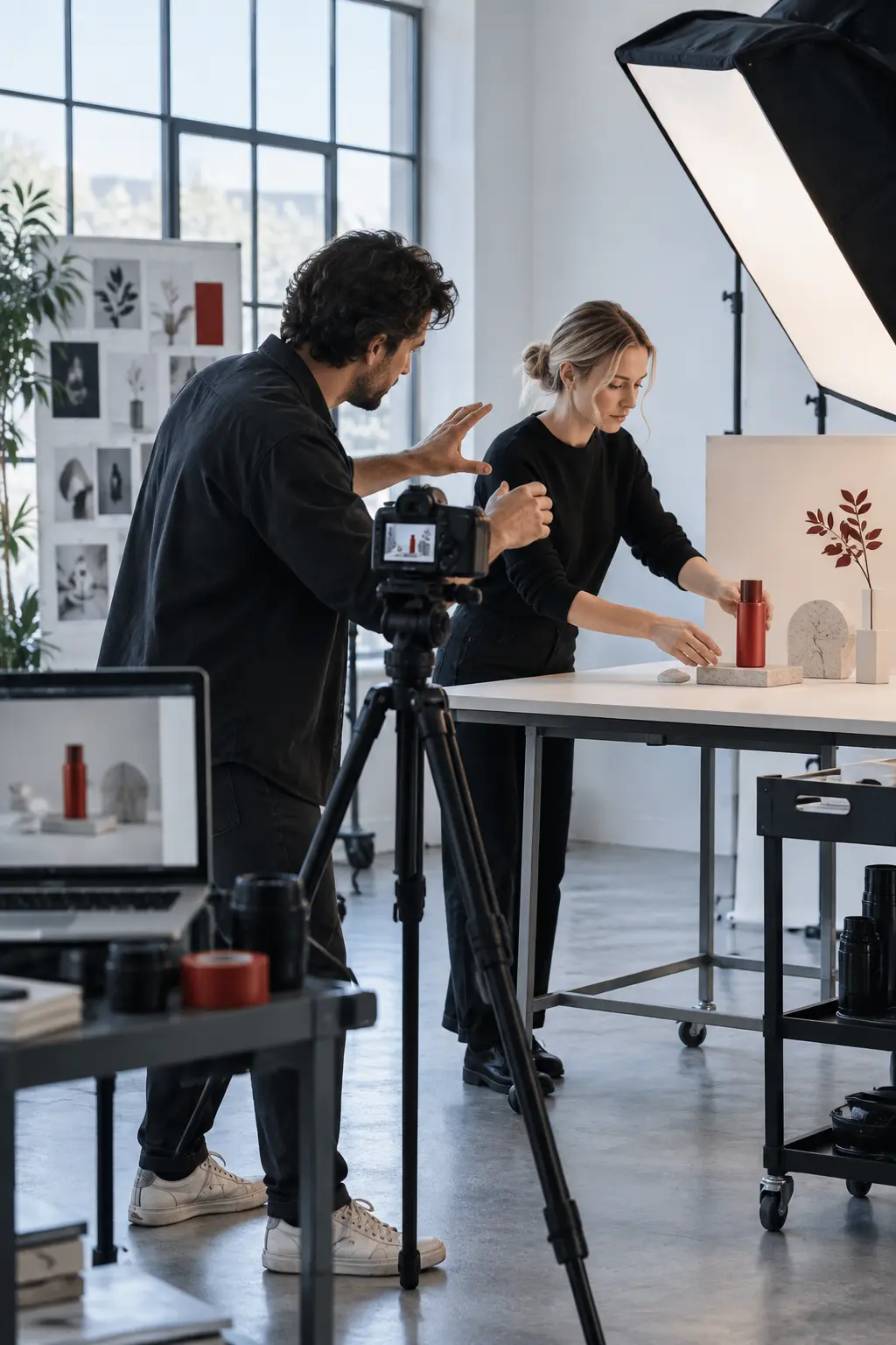Commercial photographers coordinating a product shoot